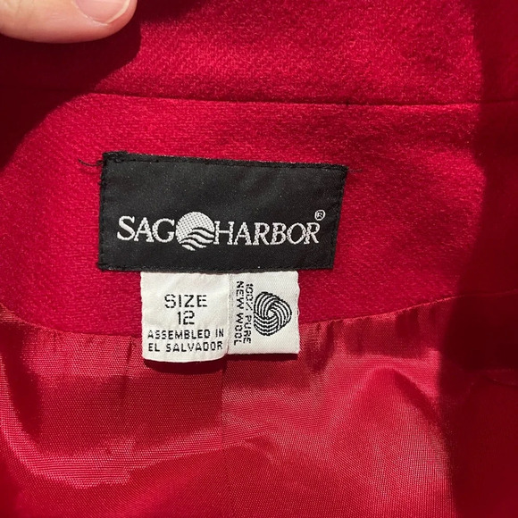 Vintage Sag Harbor Women 100% Pure Wool Blazer Jacket Single Gold Button Red 12 - Picture 6 of 6